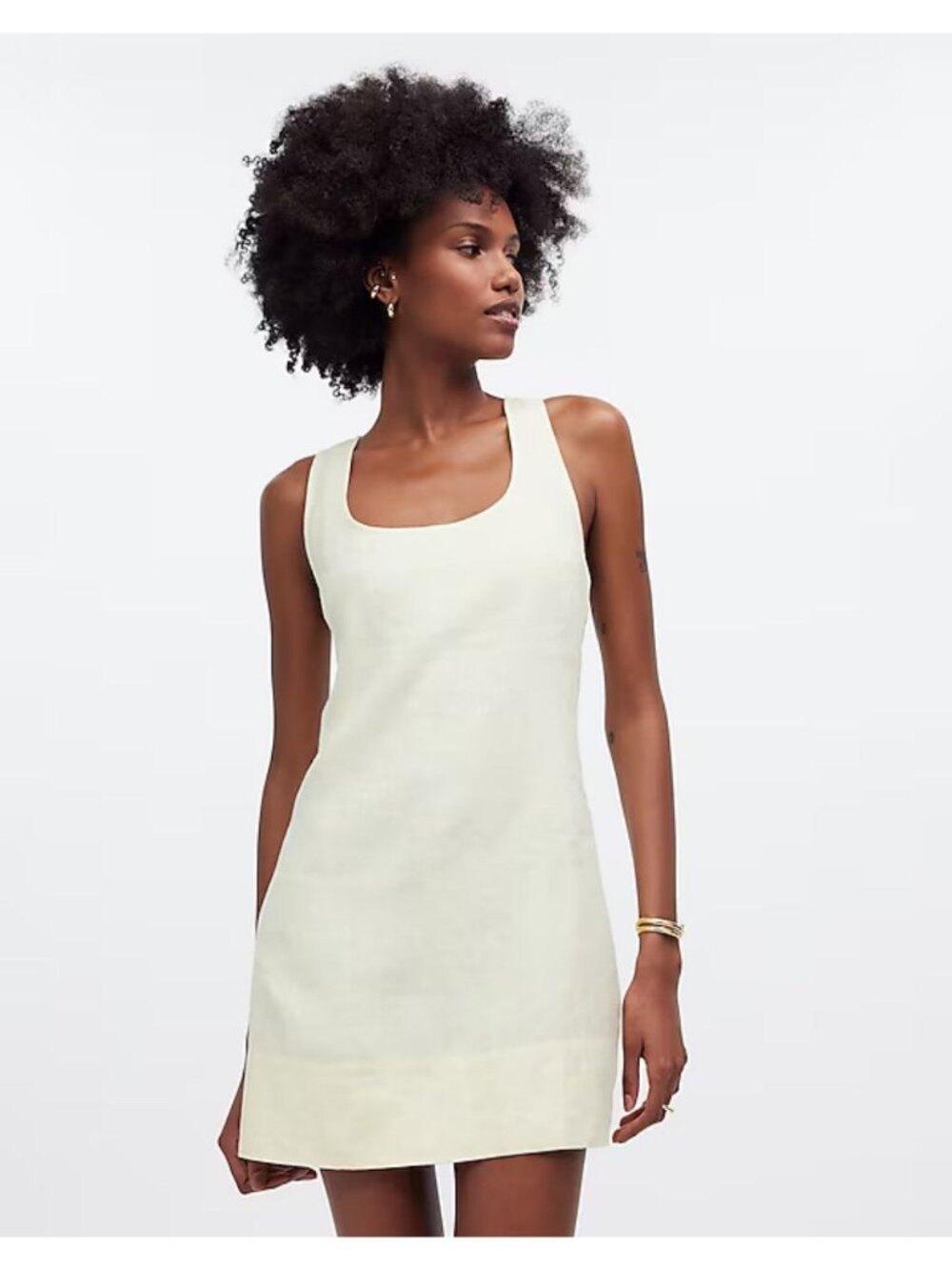Madewell Cross-Back A-Line Mini Dress in Linen Pale Pineapple Size 14 NWT NR350
